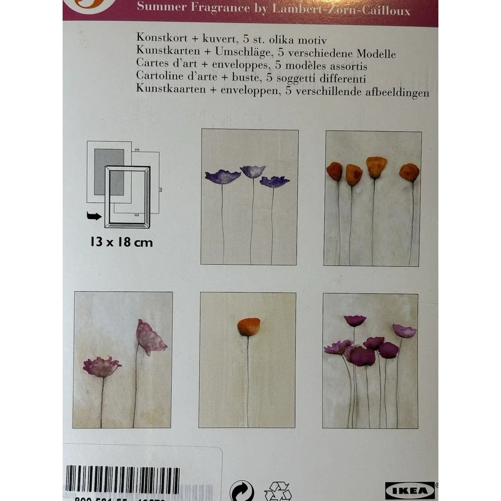 IKEA‎ Wall Art Cards Pack 5 Floral Prints Whimsy Dainty 90s 5x7 Note Envelopes